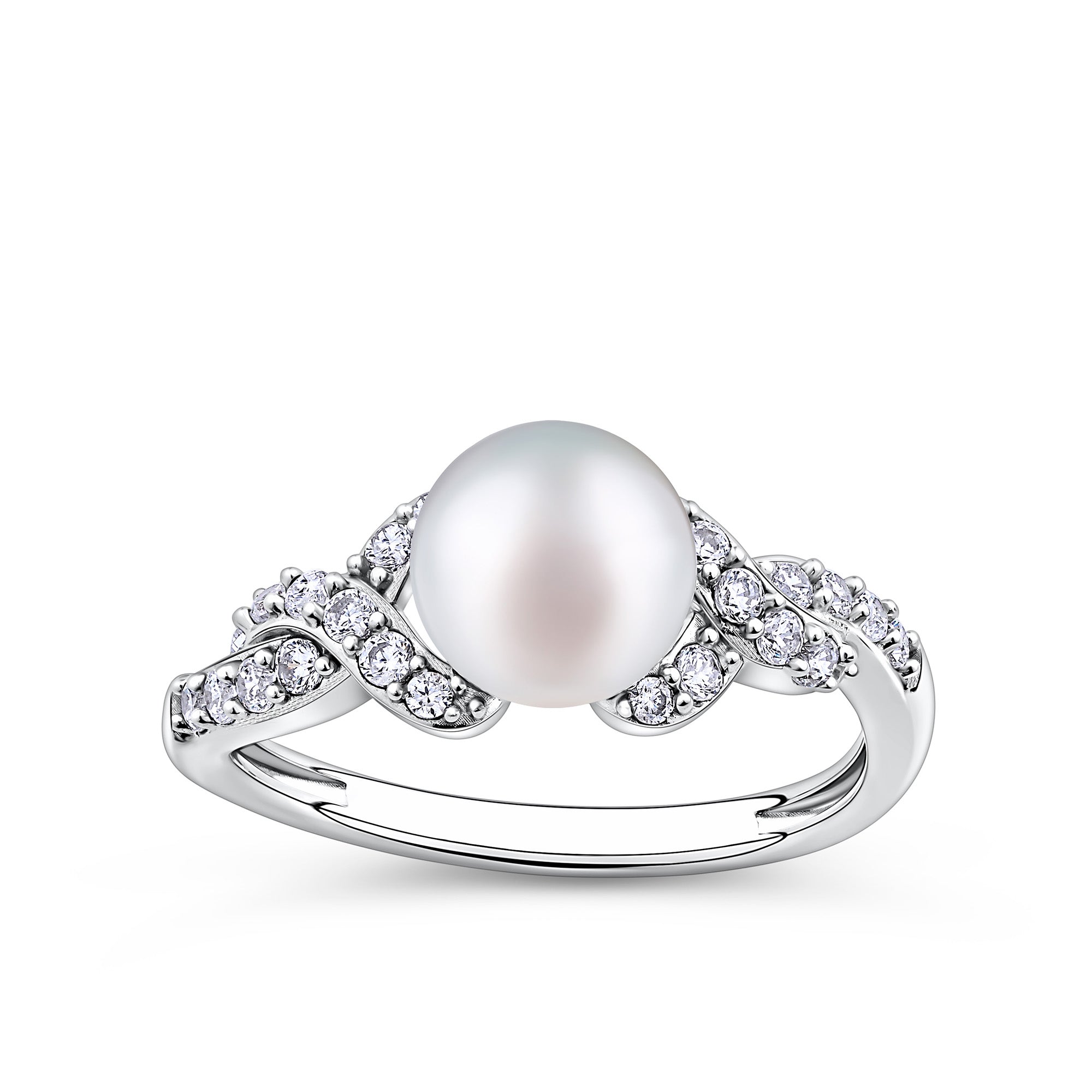 Freshwater Pearl and Cubic Zirconia Twist Ring in Sterling Silver