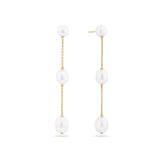 Freshwater Pearl Stationed Drop Earrings in 9ct Yellow Gold