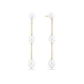Freshwater Pearl Stationed Drop Earrings in 9ct Yellow Gold