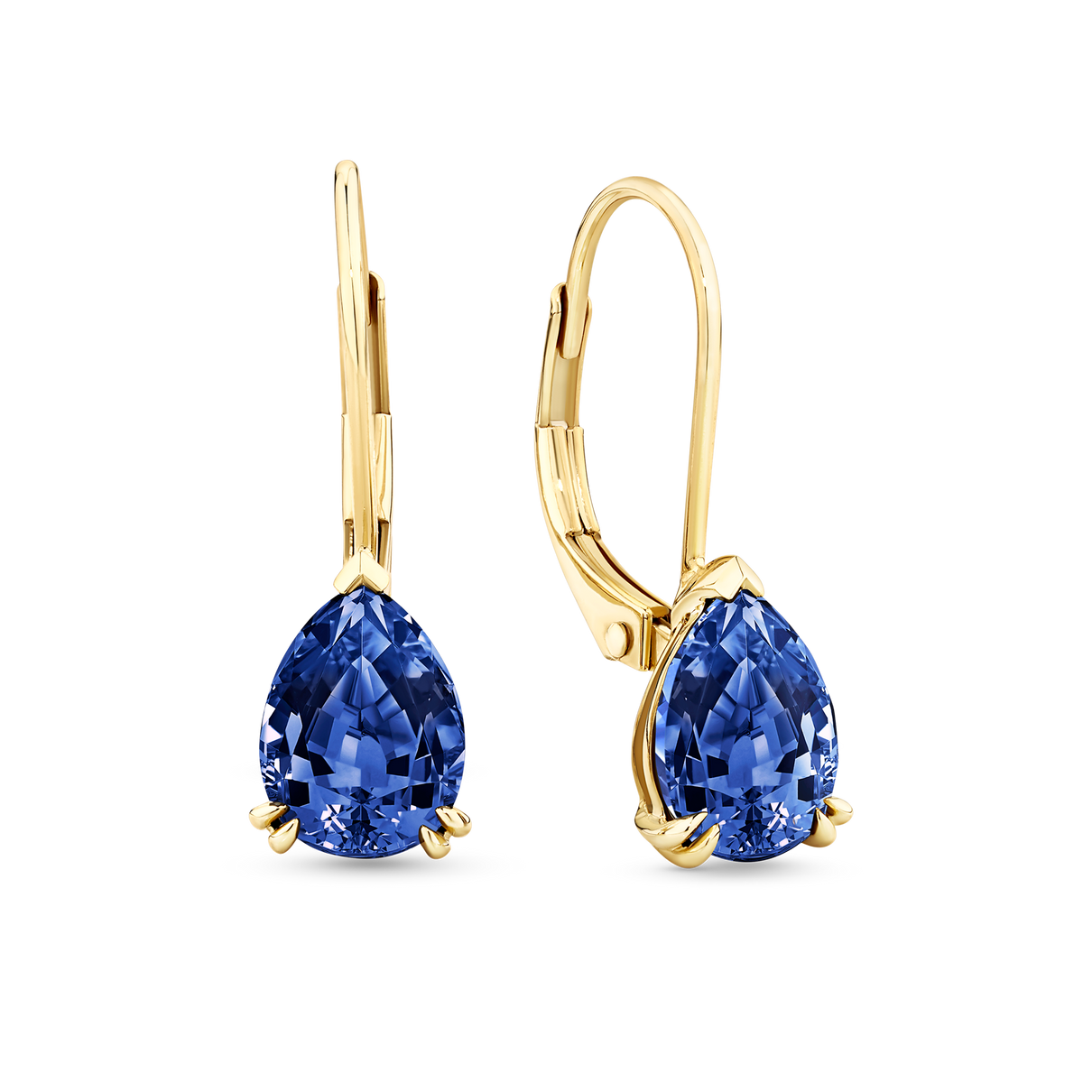 Created Sapphire Pear Drop Earrings in 9ct Yellow Gold
