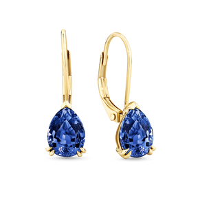 Created Sapphire Pear Drop Earrings in 9ct Yellow Gold