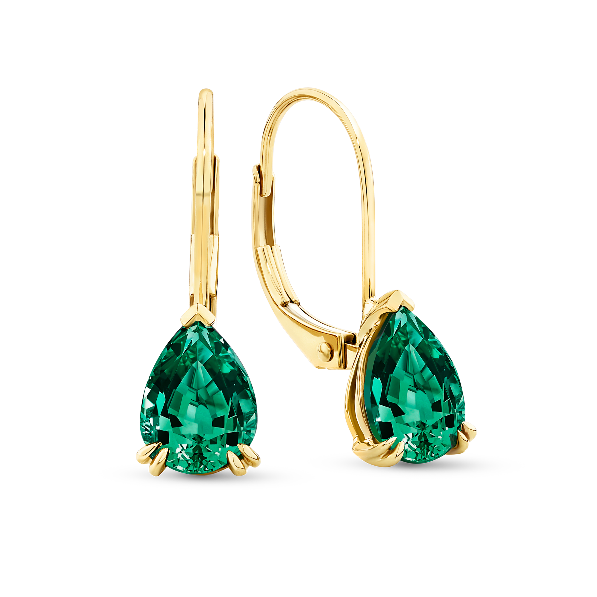 2.10ct TW Created Emerald Pear Earrings in 9ct Yellow Gold