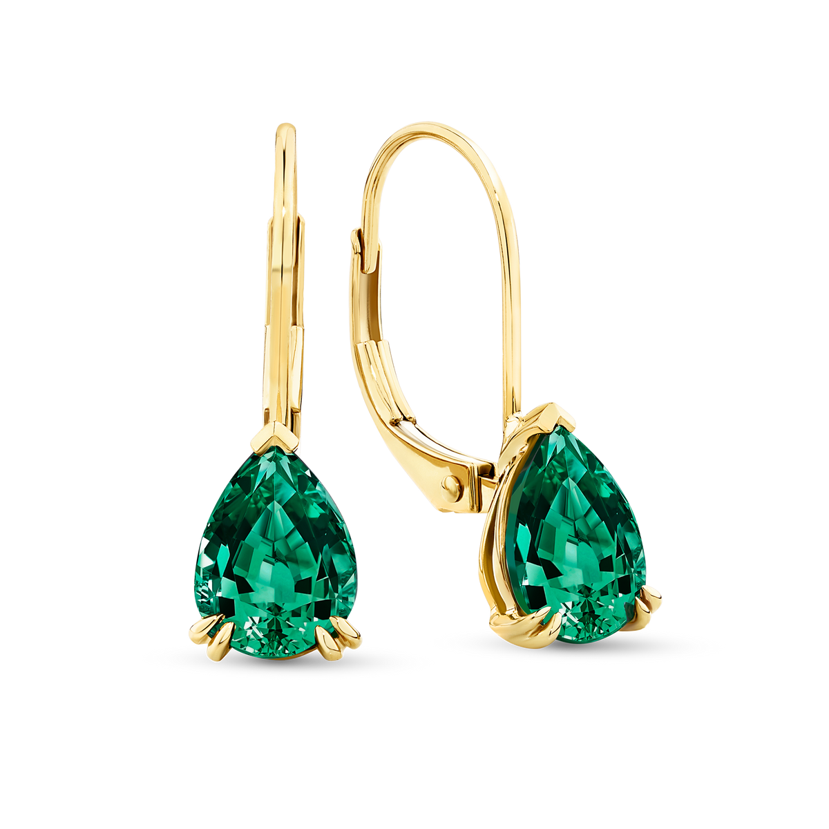 2.10ct TW Created Emerald Pear Earrings in 9ct Yellow Gold