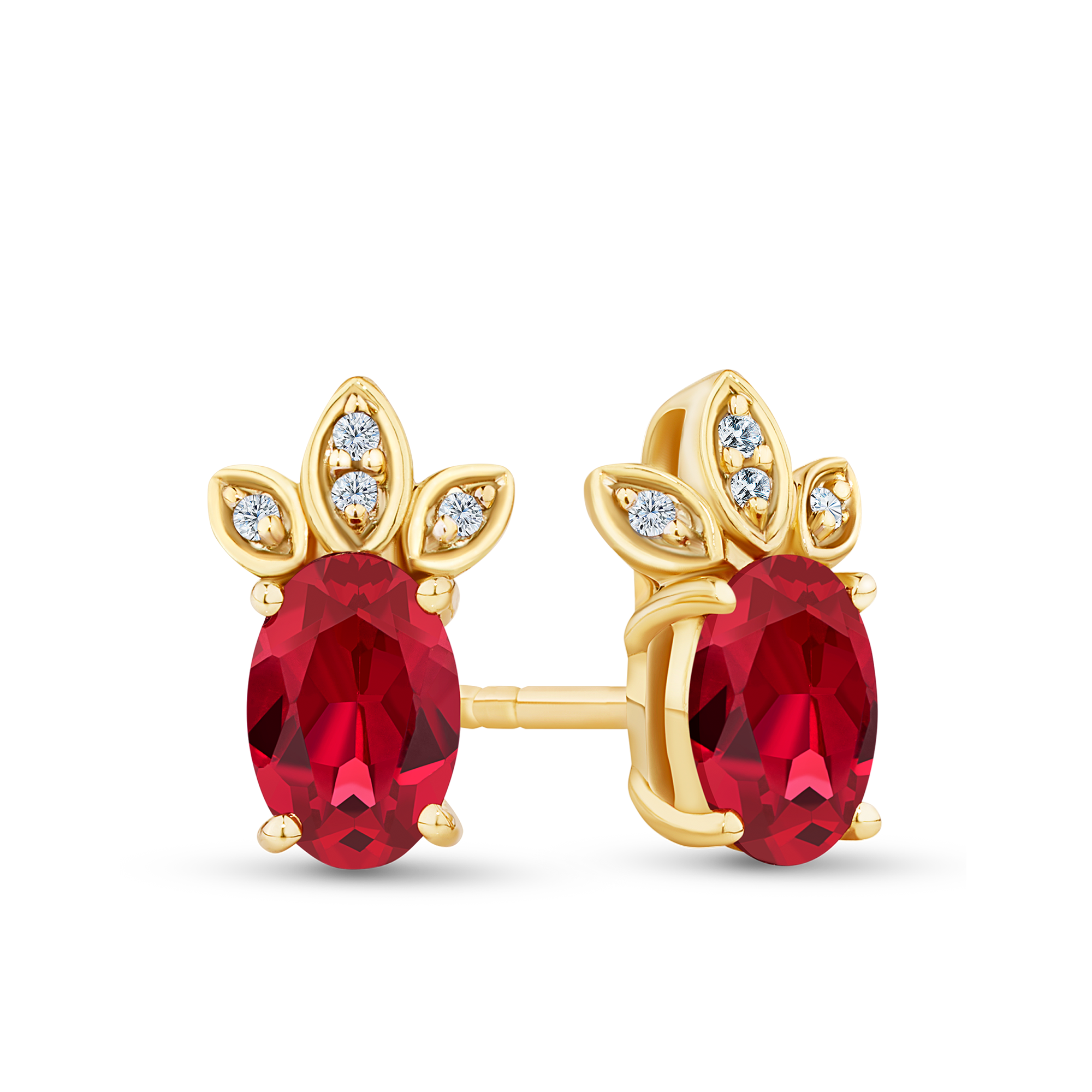 Created Ruby & Diamond Stud Earrings in 9ct Yellow Gold