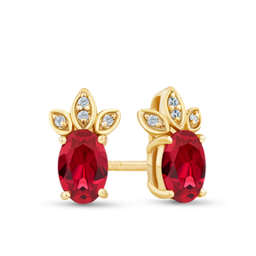 Created Ruby & Diamond Stud Earrings in 9ct Yellow Gold