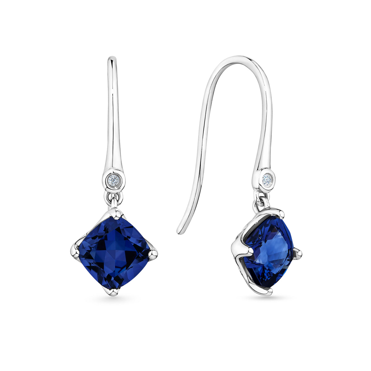 Created Sapphire and Diamond Drop Earrings in 9ct White Gold