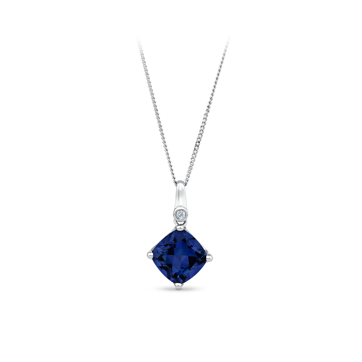 Created Sapphire and Diamond Pendant in 9ct White Gold