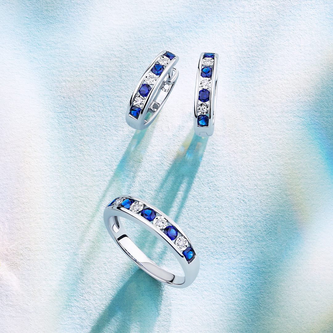 Created Sapphire & Diamond Ring in 9ct White Gold