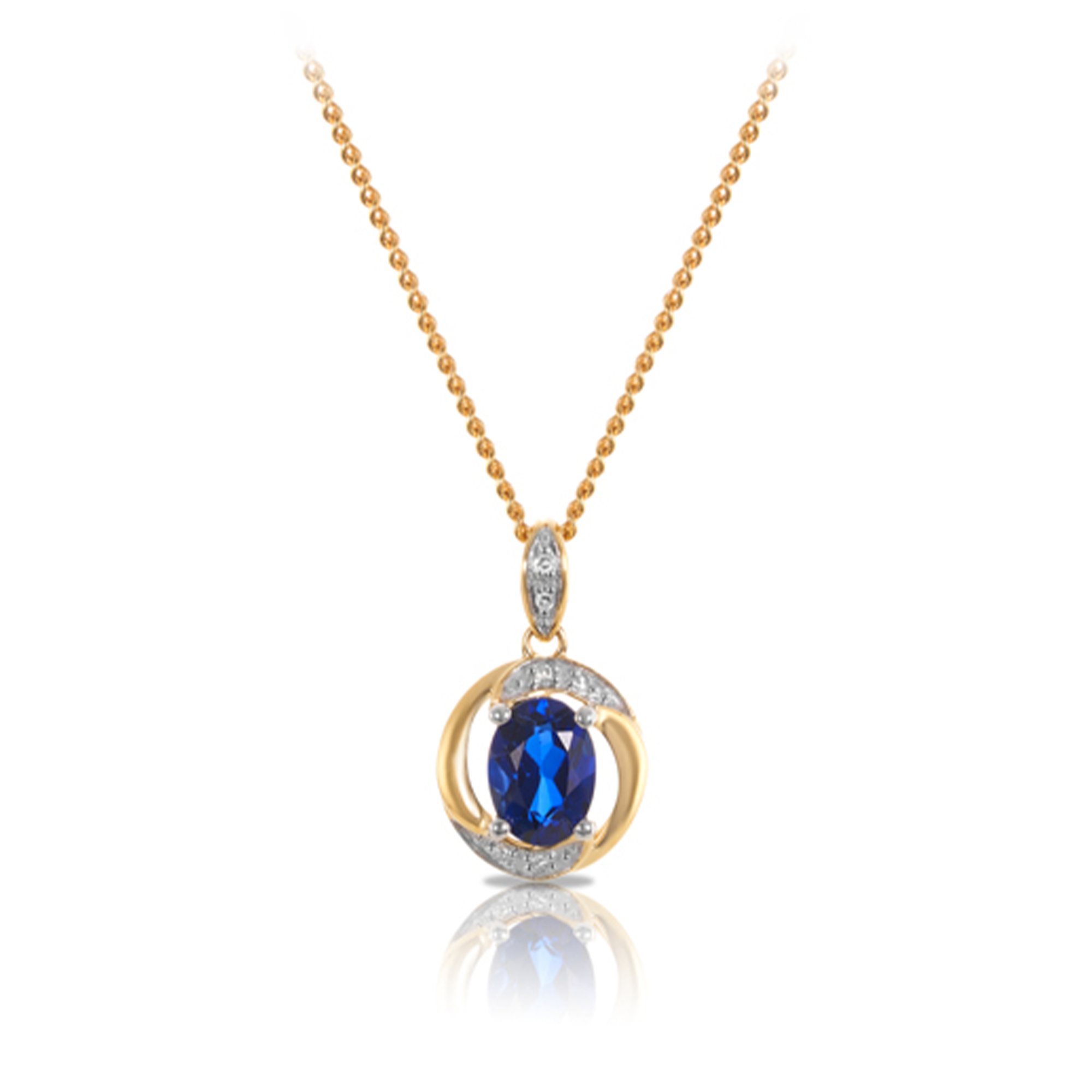 Sapphire & Diamond Oval Pendant in 9ct Yellow Gold
