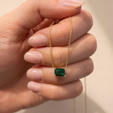 Created Emerald Claw Set Necklace in 9ct Yellow Gold