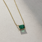 Created Emerald Claw Set Necklace in 9ct Yellow Gold