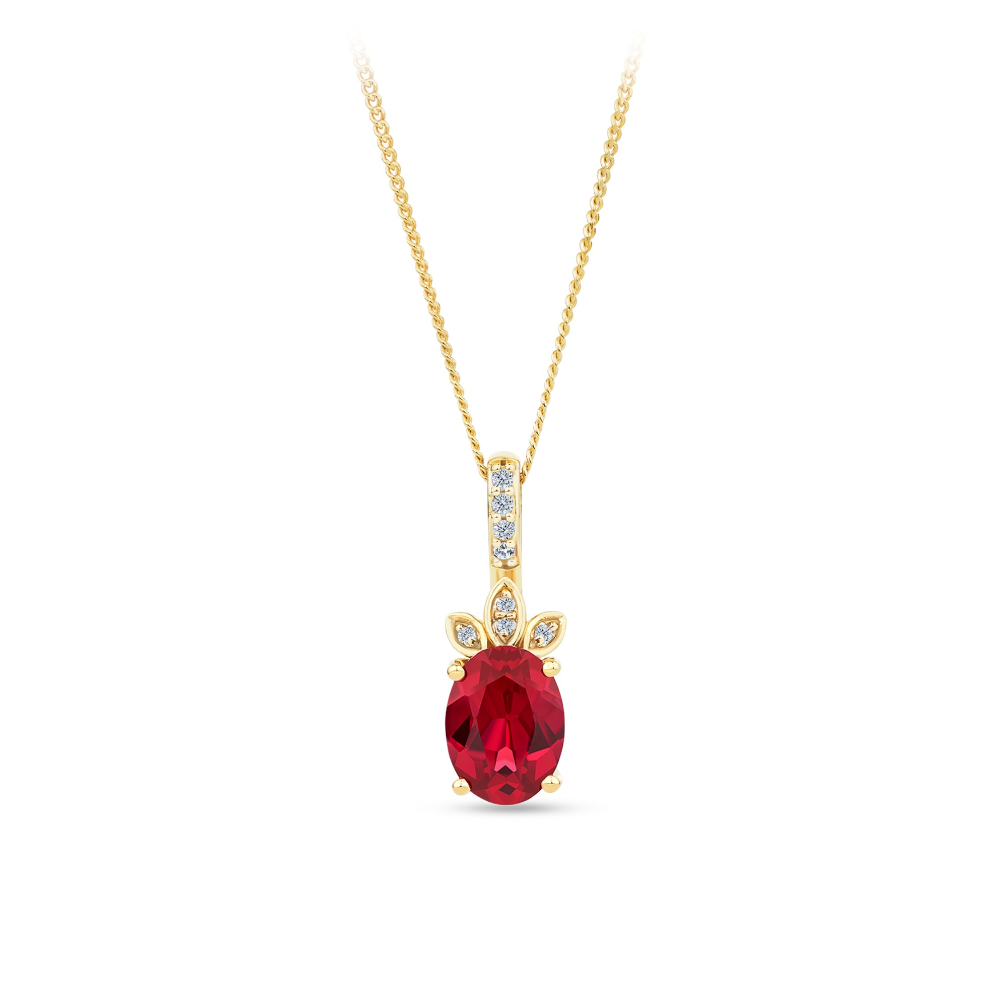 Created Ruby & Diamond Pendant in 9ct Yellow Gold