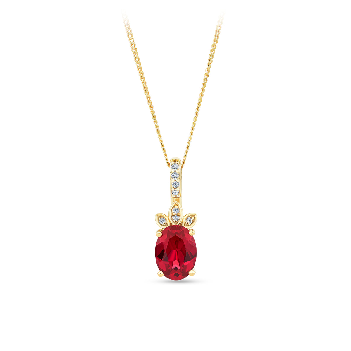 Created Ruby & Diamond Pendant in 9ct Yellow Gold