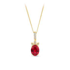 Created Ruby & Diamond Pendant in 9ct Yellow Gold