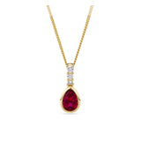 Pear Created Ruby & Diamond Bezel Set Pendant in 9ct Yellow Gold