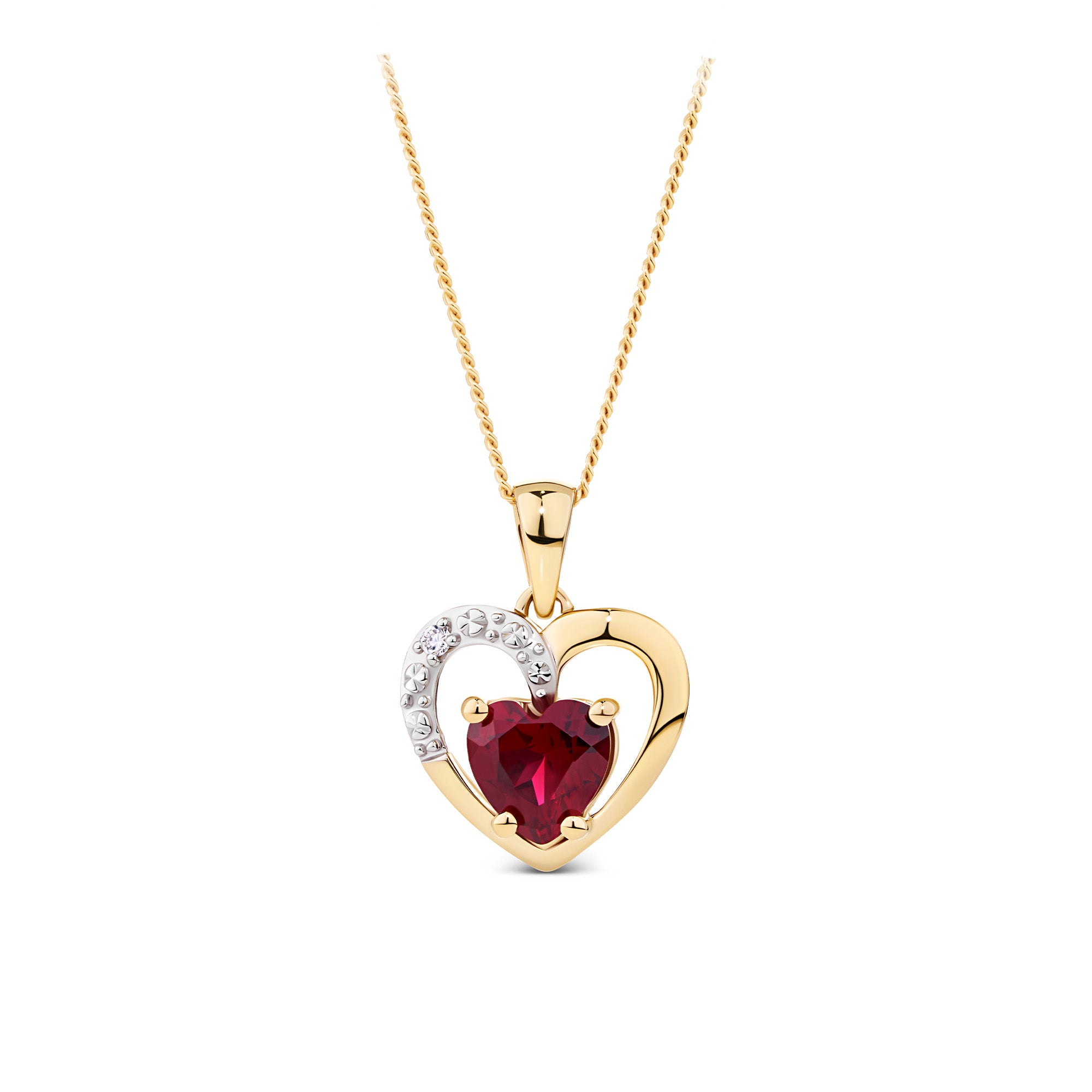 Ruby and Diamond Pendant Necklace in 9ct Yellow Gold