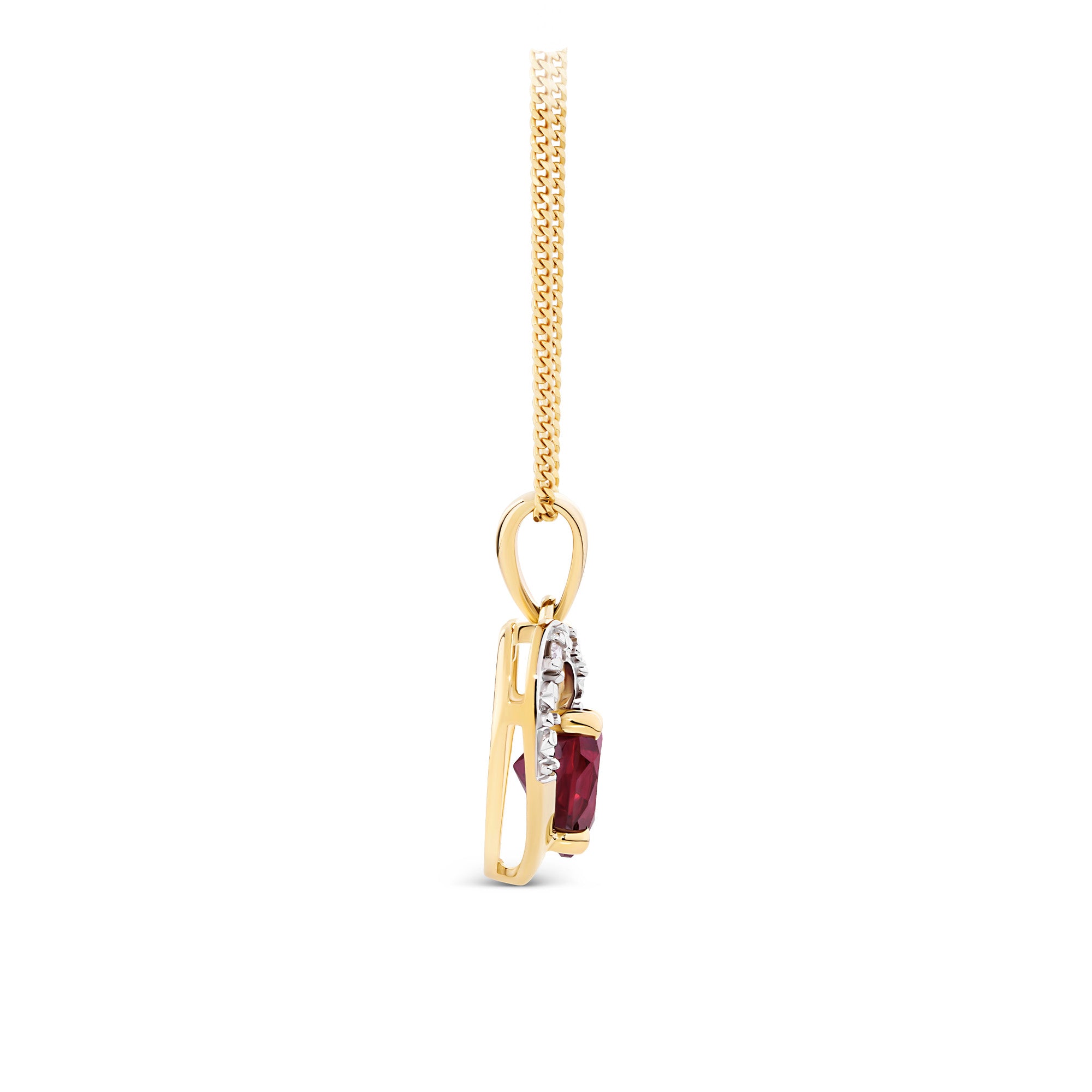 Ruby and Diamond Pendant Necklace in 9ct Yellow Gold