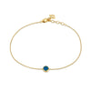 Triplet Opal Bezel Set Bracelet in 9ct Yellow Gold, photographed front on against a plain background. The bracelet features a 4mm round natural triplet opal in a yellow gold bezel setting, with an adjustable 17cm to 19cm chain length.