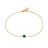 Triplet Opal Bezel Set Bracelet in 9ct Yellow Gold, photographed front on against a plain background. The bracelet features a 4mm round natural triplet opal in a yellow gold bezel setting, with an adjustable 17cm to 19cm chain length.