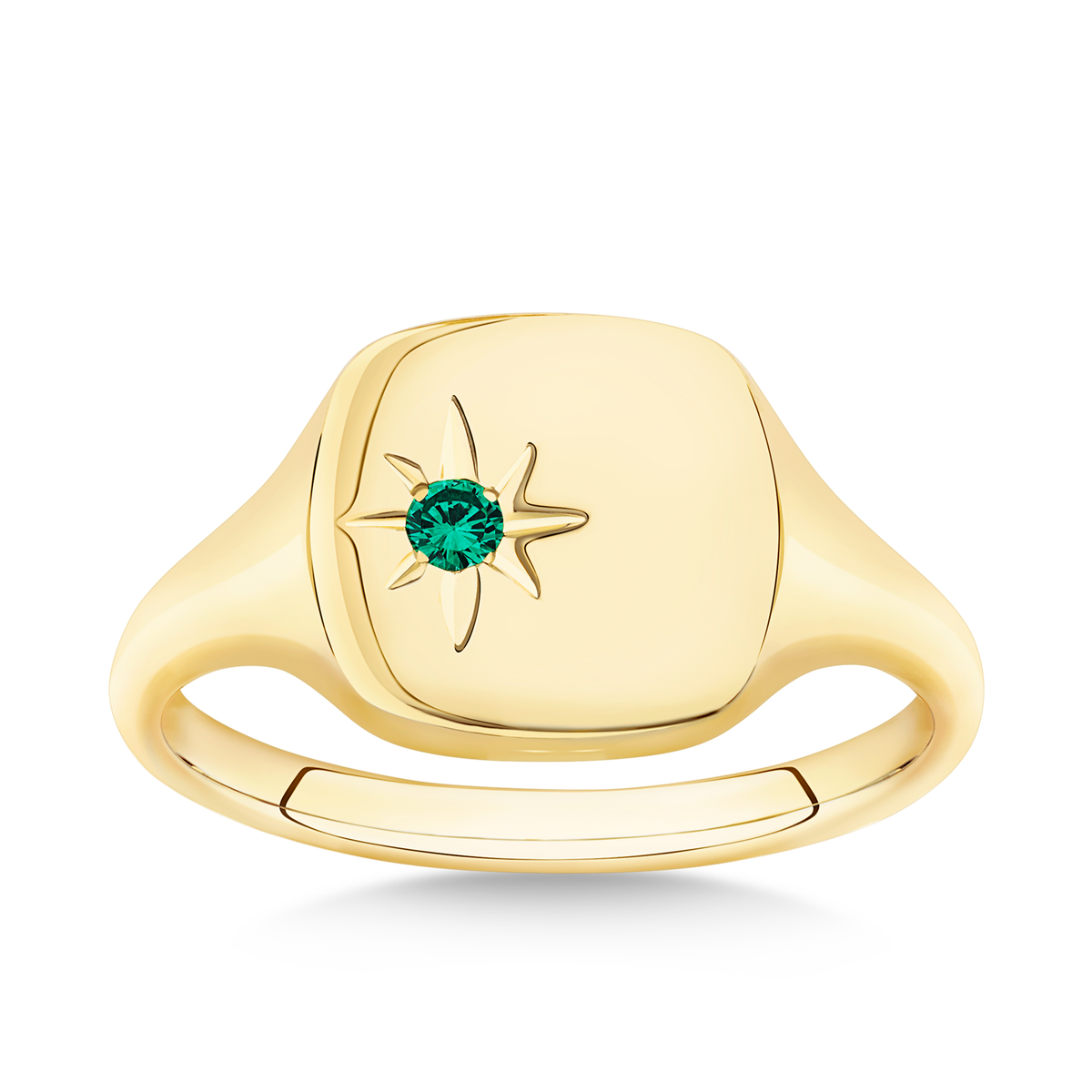 Created Emerald Signet Ring in 9ct Yellow Gold