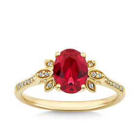 0.10ct TW Created Ruby & Diamond Dress Ring in 9ct Yellow Gold