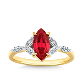 Marquise Created Ruby & Diamond Ring in 9ct Yellow Gold