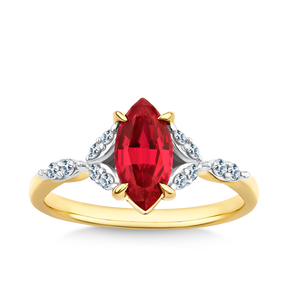 Marquise Created Ruby & Diamond Ring in 9ct Yellow Gold