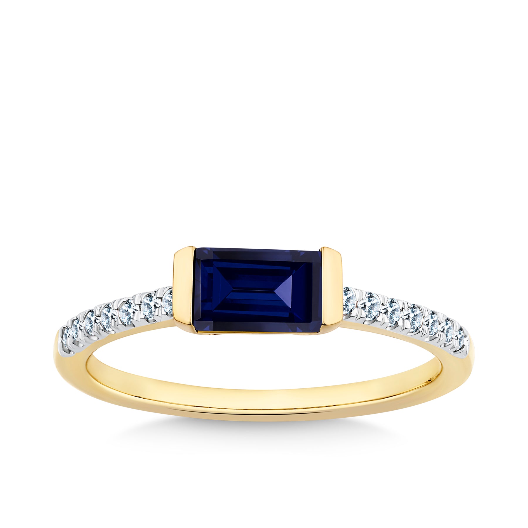 Created Sapphire & Diamond Dress Ring in 9ct Yellow Gold