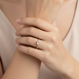 Moonstone and Diamond Trilogy Ring in 9ct Yellow Gold