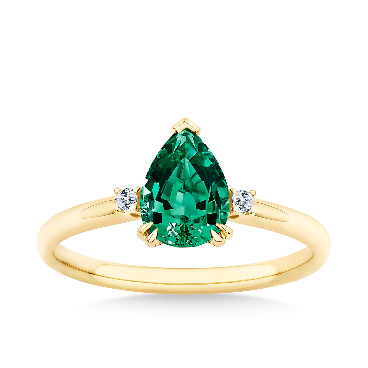 1.08ct TW Created Emerald Pear Ring in 9ct Yellow Gold