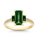 Created Emerald & Diamond Trilogy Ring in 9ct Yellow Gold