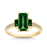 Created Emerald & Diamond Trilogy Ring in 9ct Yellow Gold