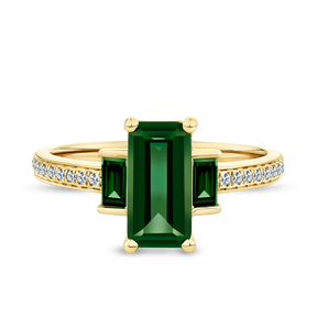 Created Emerald & Diamond Trilogy Ring in 9ct Yellow Gold