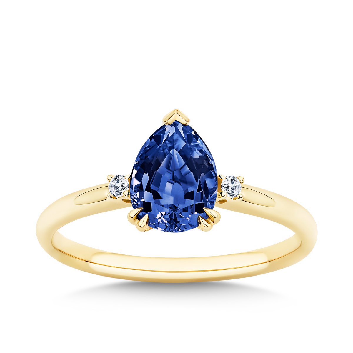 Created Sapphire & Diamond Pear Ring in 9ct Yellow Gold