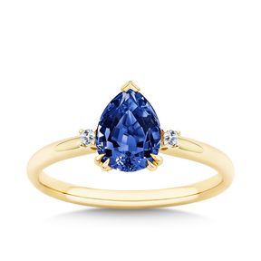 1.48ct TW Created Sapphire & Diamond Pear Ring in 9ct Yellow Gold