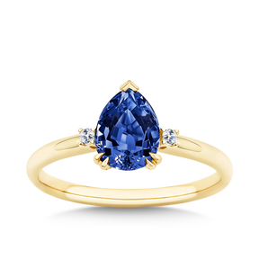 Created Sapphire & Diamond Pear Ring in 9ct Yellow Gold