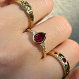 1.00ct TW Pear Cut Created Ruby & Diamond Bezel Set Ring in 9ct Yellow Gold