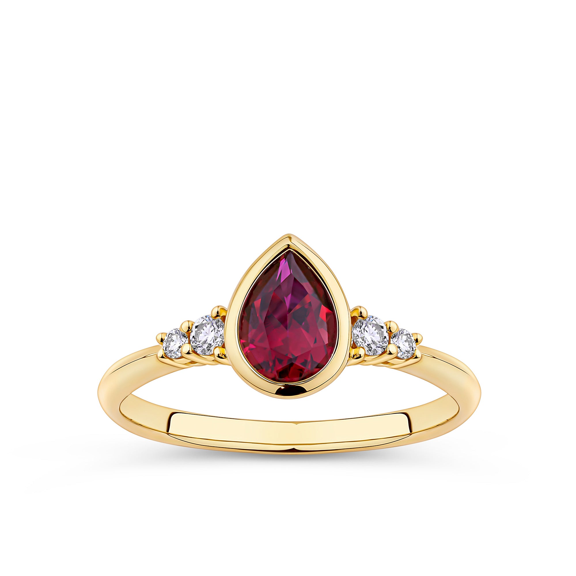 1.00ct TW Pear Cut Created Ruby & Diamond Bezel Set Ring in 9ct Yellow Gold