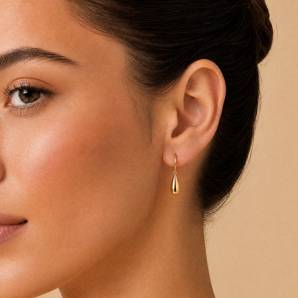 Tear Drop Hollow Earrings in 9ct Yellow Gold