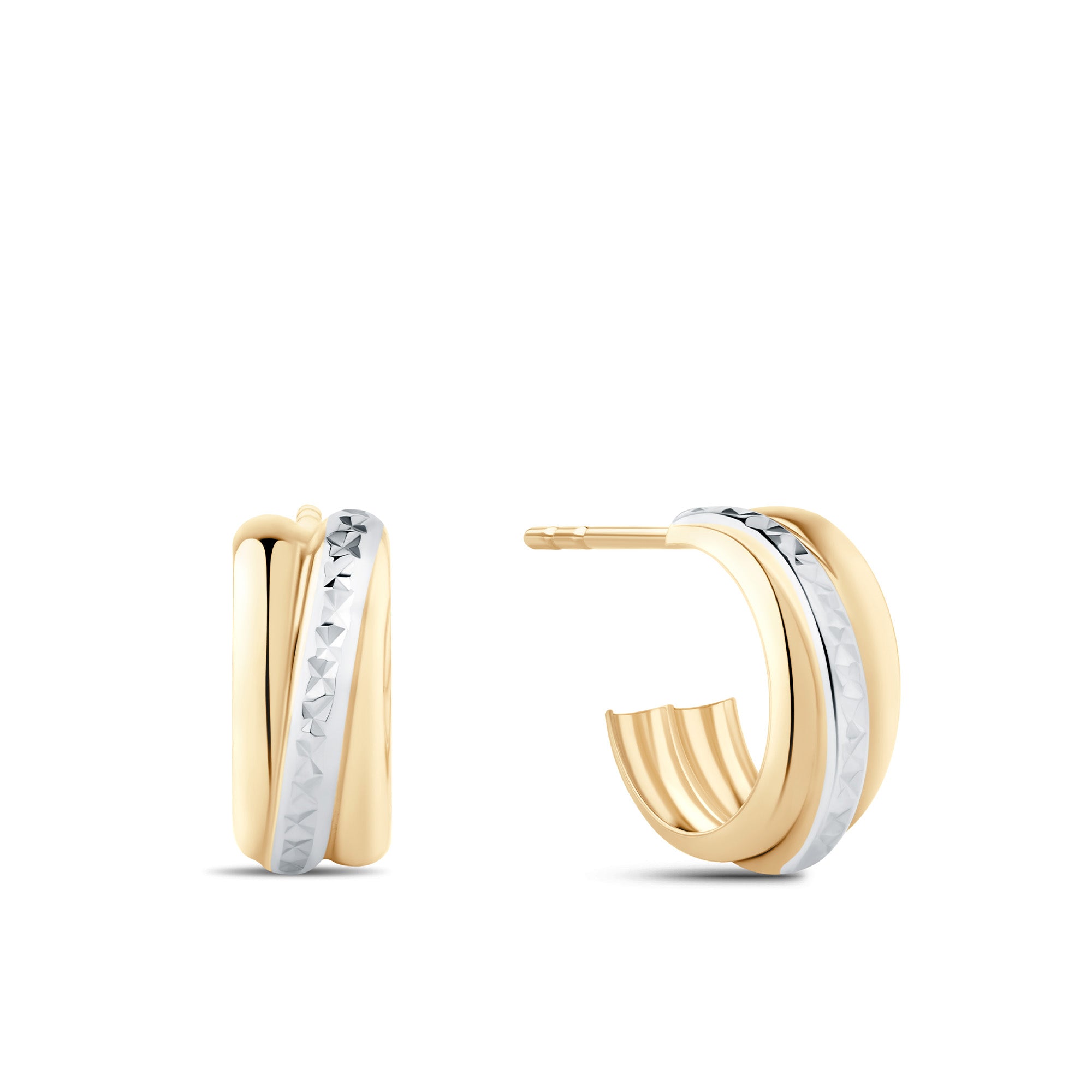 Diamond Cut Hoop Earrings in 9ct Yellow and White Gold