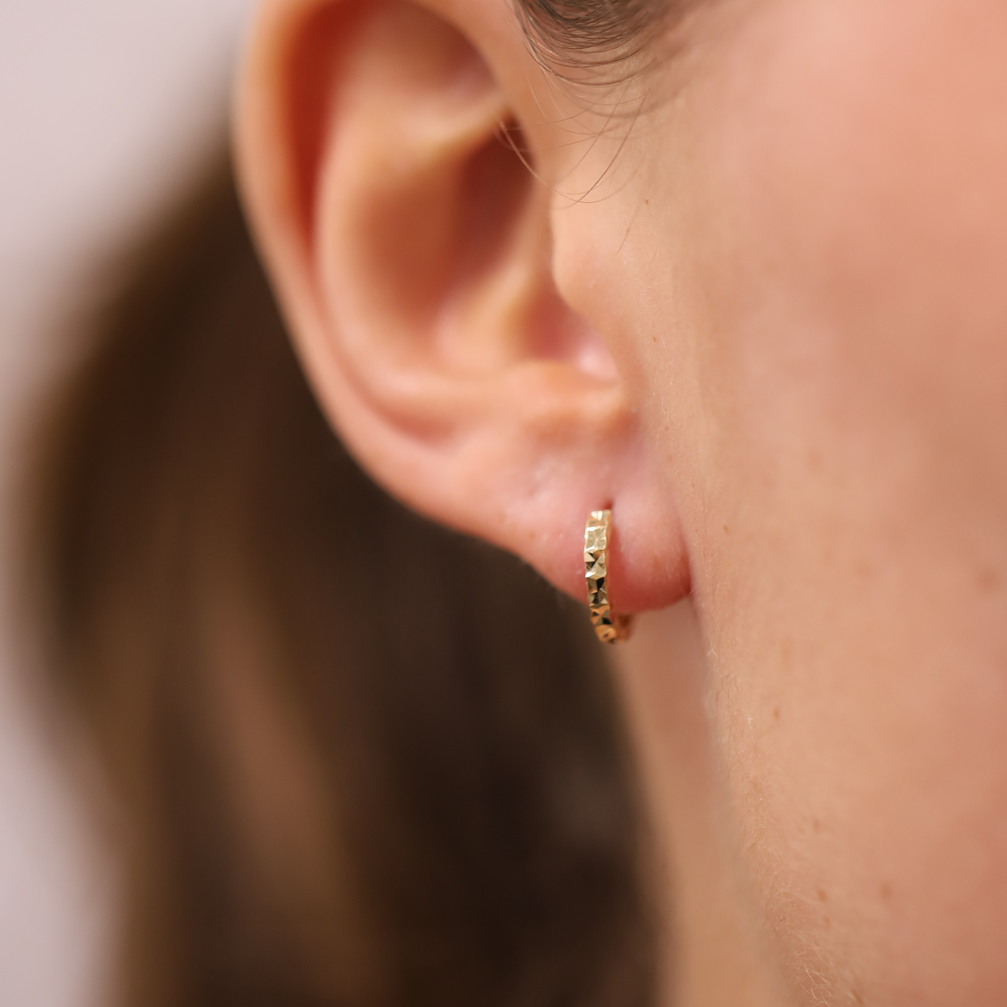 Small Diamond Cut Huggie Earrings in 9ct Yellow Gold