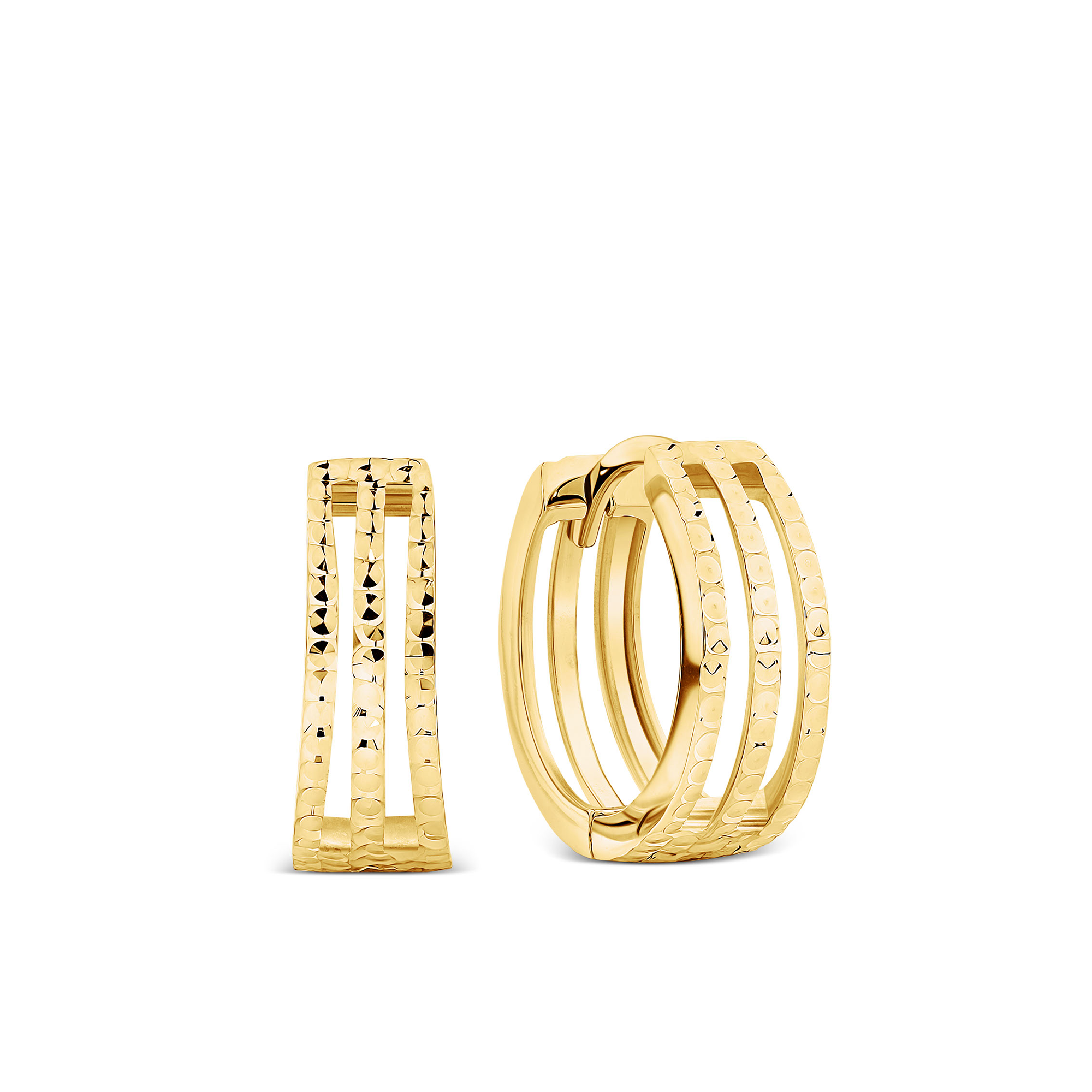 3 Row Diamond Cut Huggie Earrings in 9ct Yellow Gold