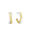 Front-on view of the Wallace Bishop Crossover Hoop Earrings in Sterling Silver & 9ct Yellow Gold, reference 39MIXE002, secured with a butterfly back. Each earring features a lightweight, two-toned crossover design combining polished gold and silver.