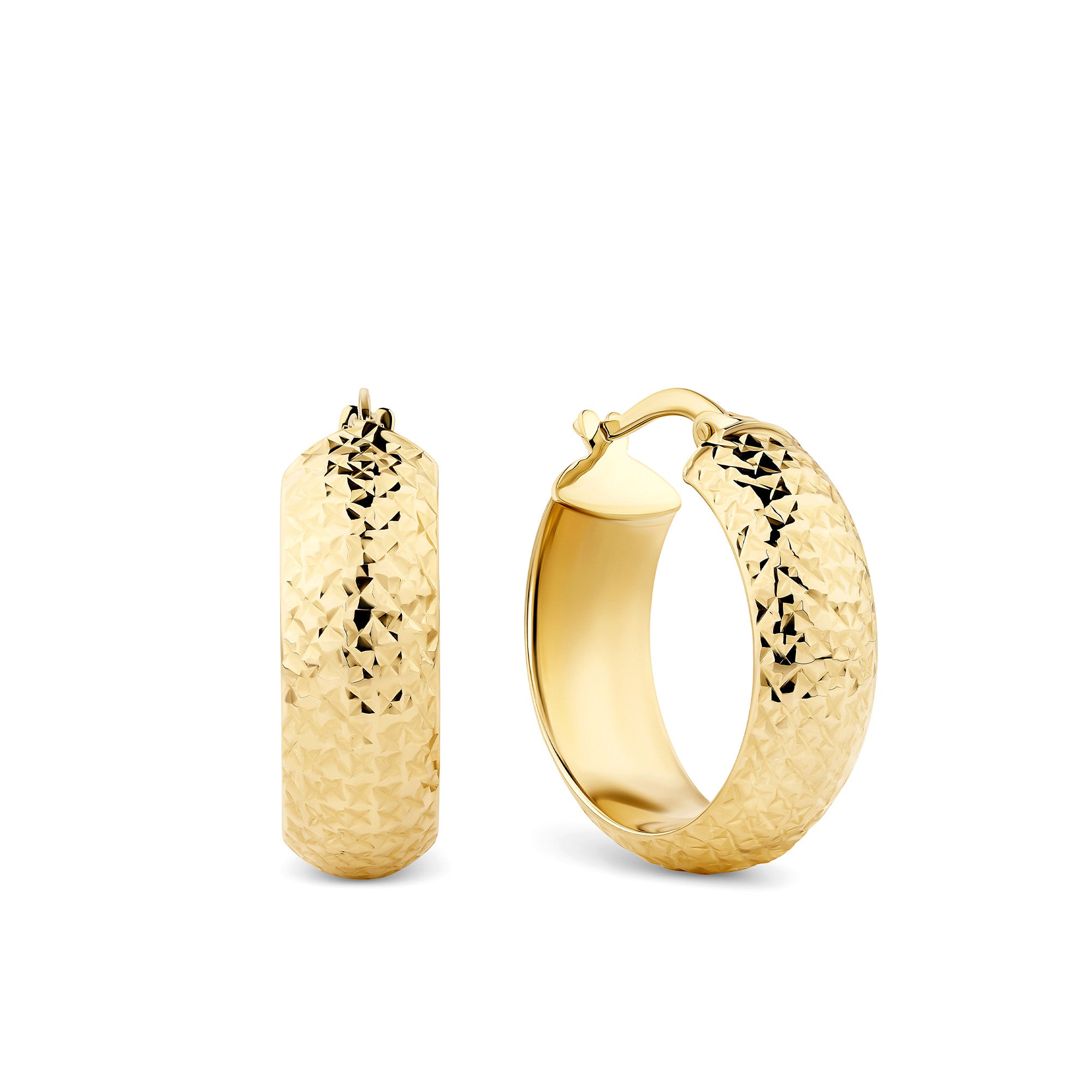 Large Diamond Cut Huggie Earrings in 9ct Yellow Gold