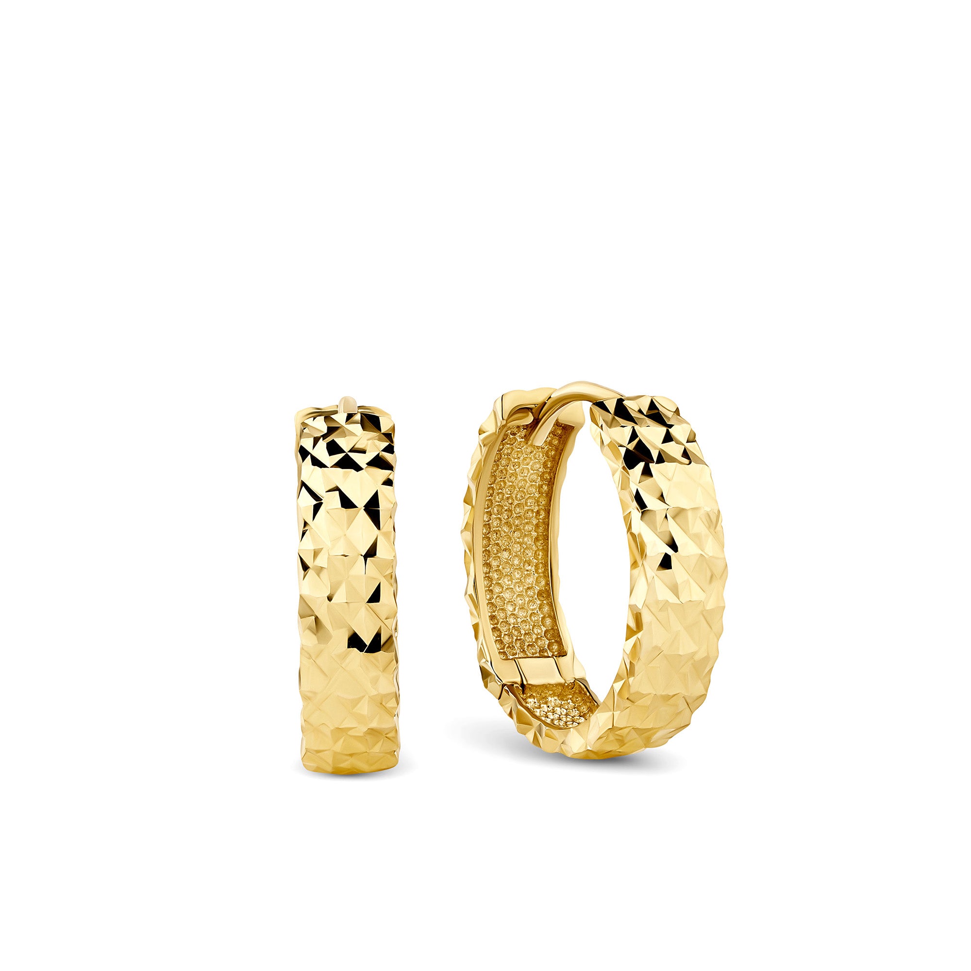 Thick Diamond Cut Huggie Earrings in 9ct Yellow Gold