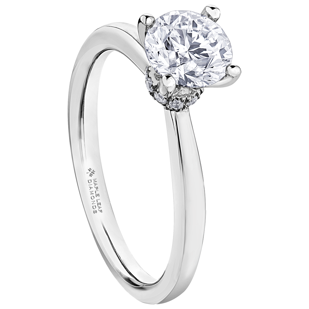 Maple Leaf Circle of Love Round Brilliant Cut Solitare Diamond Engagement Ring set in 18ct White Gold