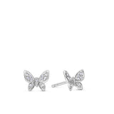 Front-on view of the Wallace Bishop 0.06 TDW Round Diamond Butterfly Stud Earrings in 9ct White Gold, reference 3EBFL01W. Each earring features a butterfly design pavé set with round natural diamonds.