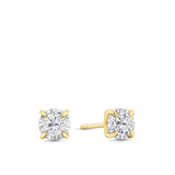 Front-on view of the Wallace Bishop Essence 0.46 TDW Round Diamond Solitaire Stud Earrings in 9ct Yellow Gold, reference 3EBRI048Y, measuring 5.20mm and secured with butterfly backs. Each classic stud features a single round diamond in a four-claw eagle claw setting.