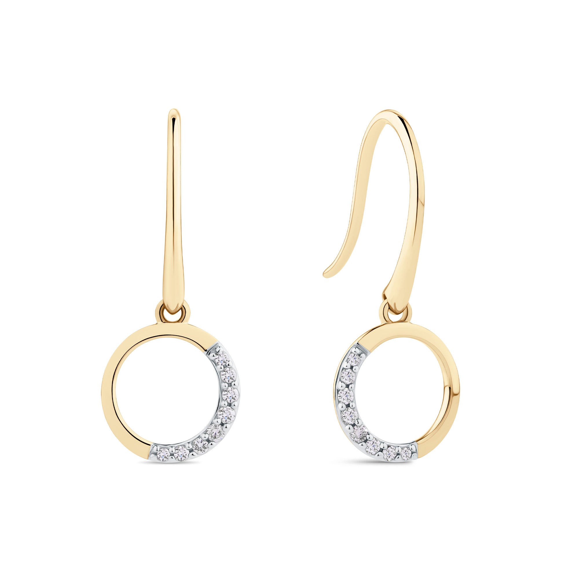 Diamond Circle Drop Earrings in 9ct Yellow Gold