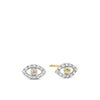 Front-on view of the Wallace Bishop 0.09 TDW Round Diamond Evil Eye Stud Earrings in 9ct Yellow Gold, reference 3EEYE01Y. Each earring features a classic evil eye design pavé set with round natural diamonds.